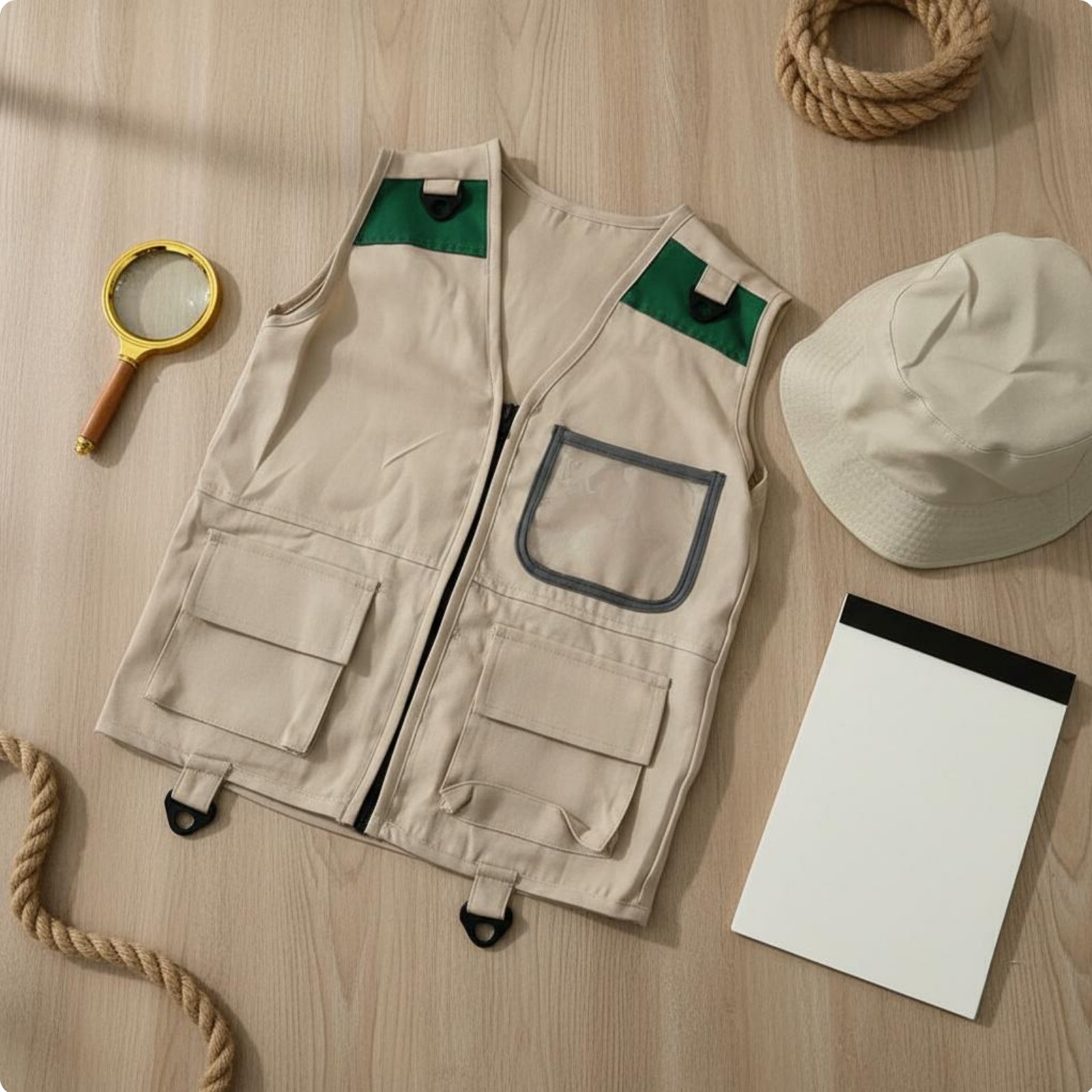 Outdoor Adventure Kids Party - Zestaw kamizelki i czapki dla małych